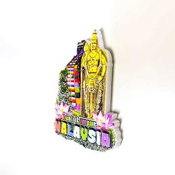 Kuala Lumpur Malaysia 3D Resin Fridge Magnet, Multicolor Decorative Souvenir with Batu Caves Temple, 3.5 Inches