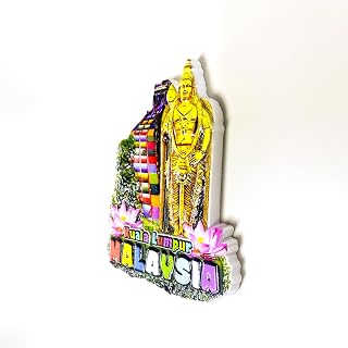 Kuala Lumpur Malaysia 3D Resin Fridge Magnet, Multicolor Decorative Souvenir with Batu Caves Temple, 3.5 Inches