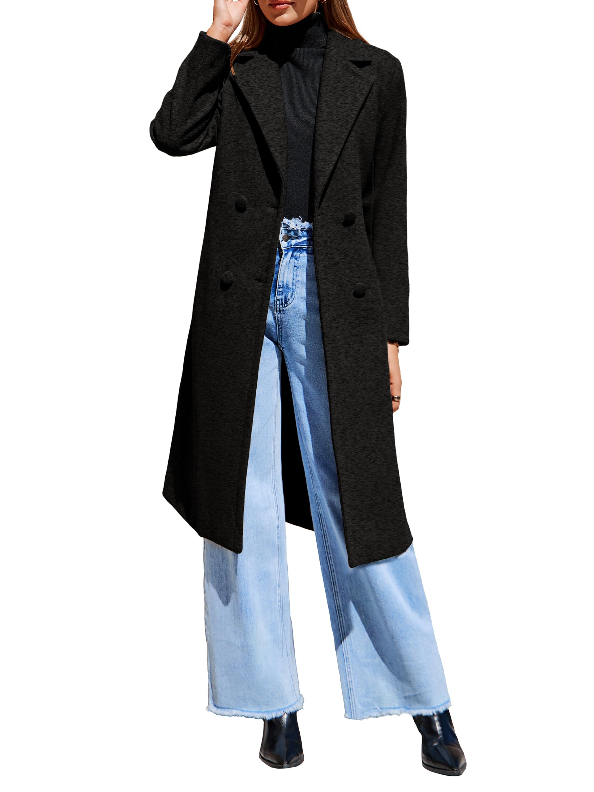 Simplee Womens Winter Lapel Collar Pea Coat Double Breasted Long Overcoat Trench PeaCoat With Belt