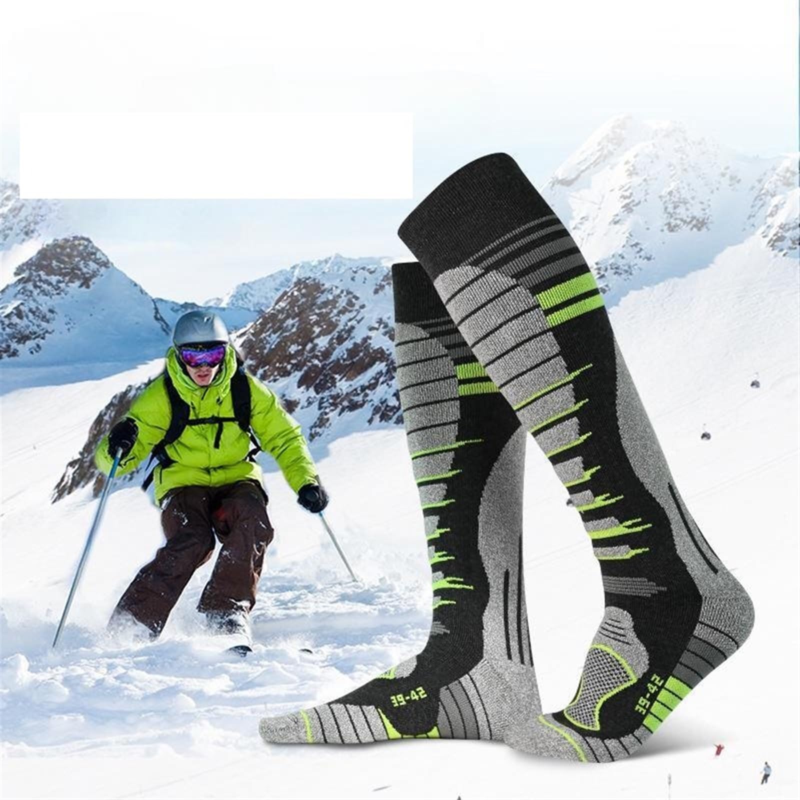 Chaussette Ski Lot De 2 Paires Chaussettes Ski for Homme Et Femme, Idéales Les Sports d'hiver en Plein Air, Laine Isolante Épaisse, Respirantes Résistantes À l'usure