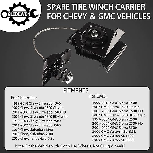 Vista 2 de Portabrocas de repuesto para neumáticos de repuesto para Chevy Silverado 1500 2500 3500 Suburban Tahoe 1999-2017, GMC Sierra 1500 2500 3500 Yukon