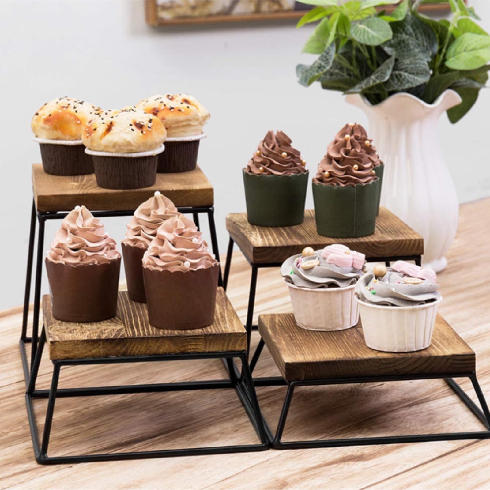 Soportes Para El Té De La Tarde Soportes De Postre Cuadrados Madera 4 Piezas For Pizza Y Cupcakes Para CumpleañOs, Bodas Y Fiestas