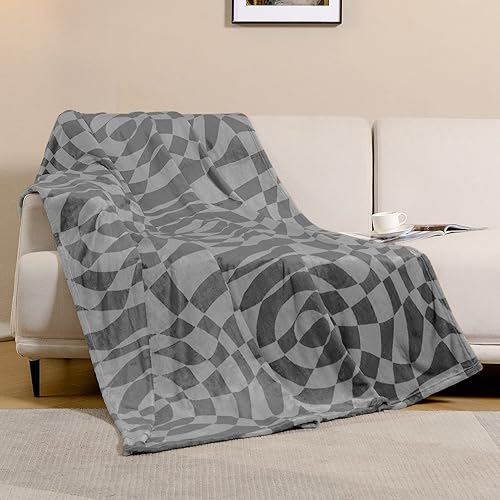 Miniatura 6 de PLEASANT BOULEVARD Manta de franela de forro polar con diseño a cuadros de alta calidad, ligera y acogedora colcha de microfibra de felpa cálida