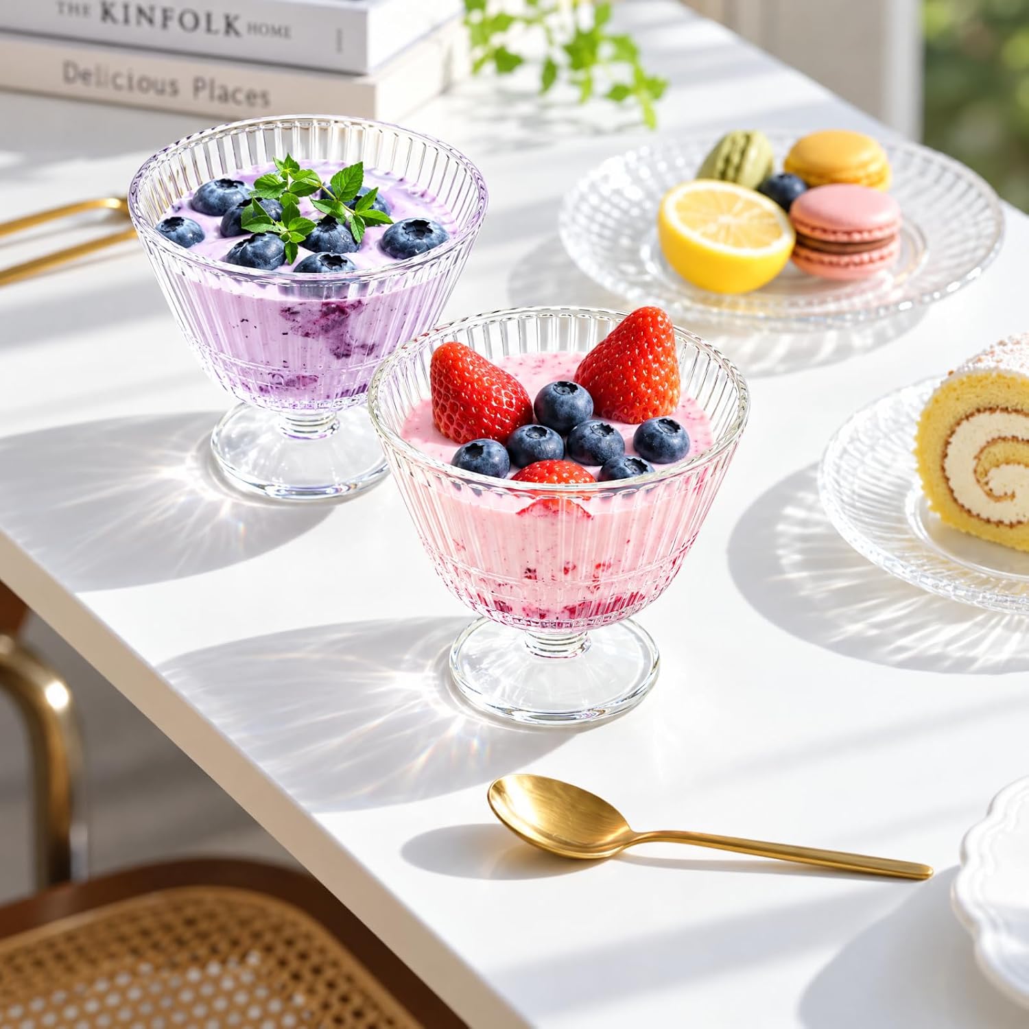 6 Pack Glass Dessert Bowls Set, 10 Oz Vintage Ice Cream Cups
