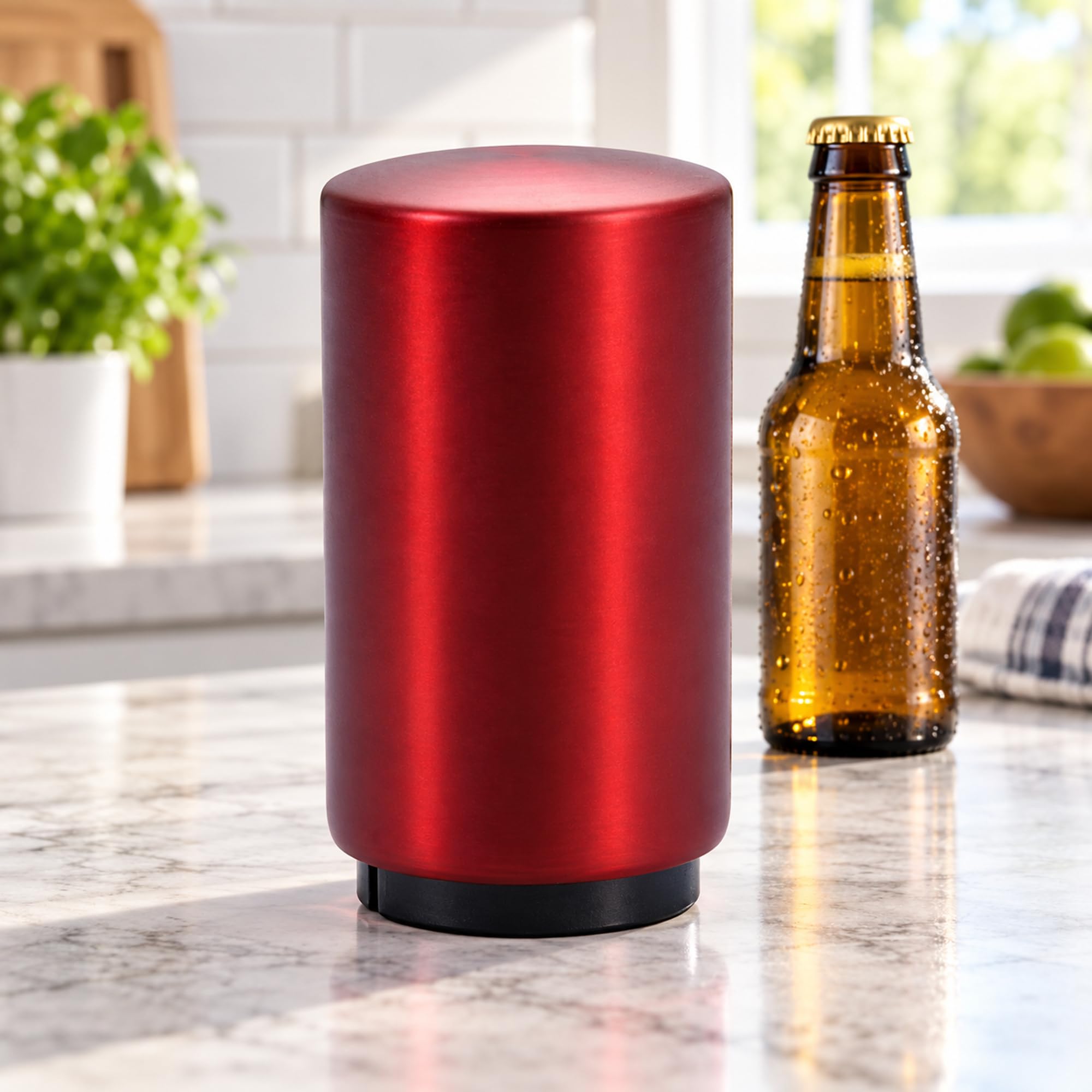 Plastic and Stainless Steel Push Down Bottle Opener for Beer and Soda Bottles, Home Dining and Party Drink Service