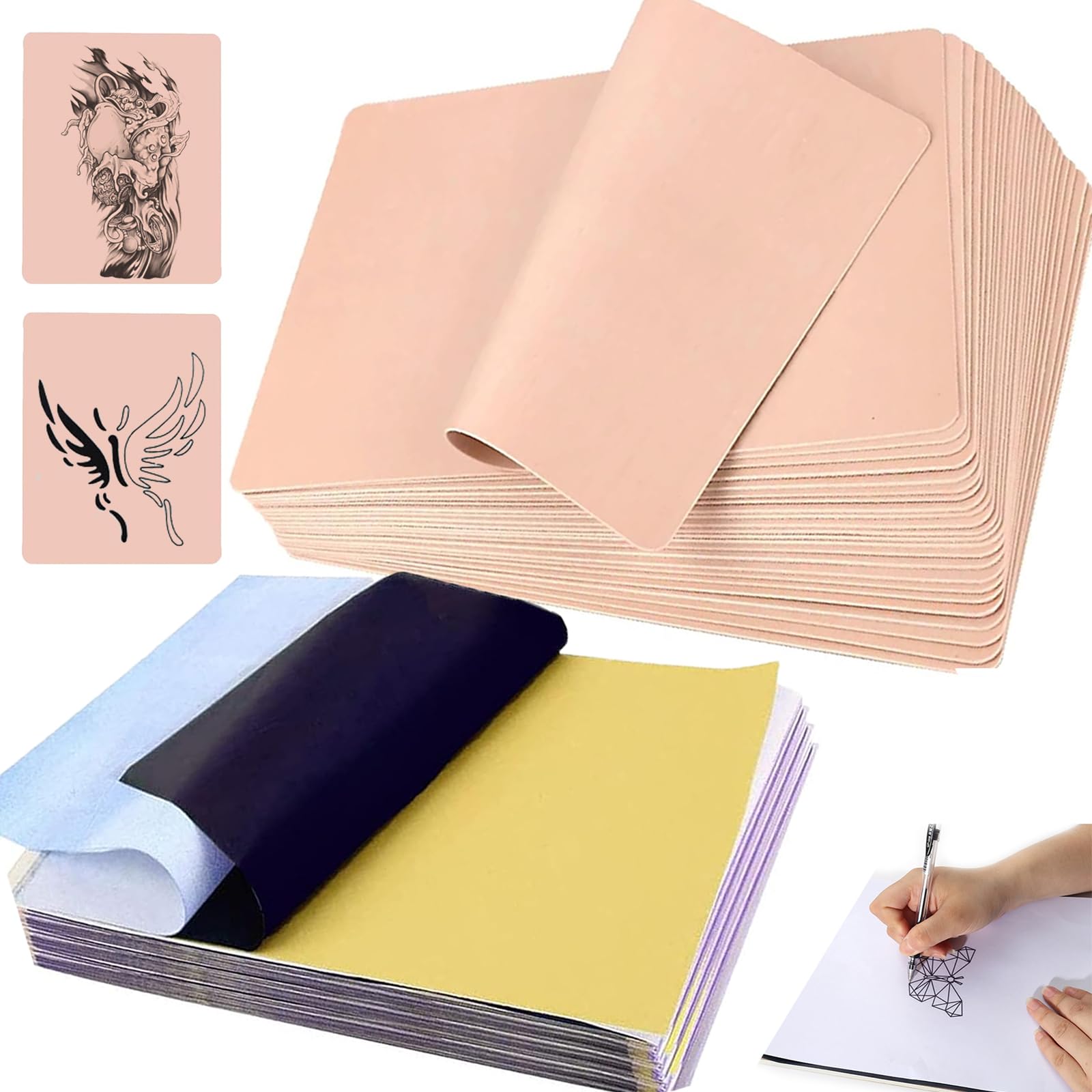 40PCS Tattoo Skin Paper Kit, 1.3mm Fake Skins and Transfer Paper Kit for Practicing Including 10PCS Fake Skins and 30PCS Stencil Papers for Tattoo