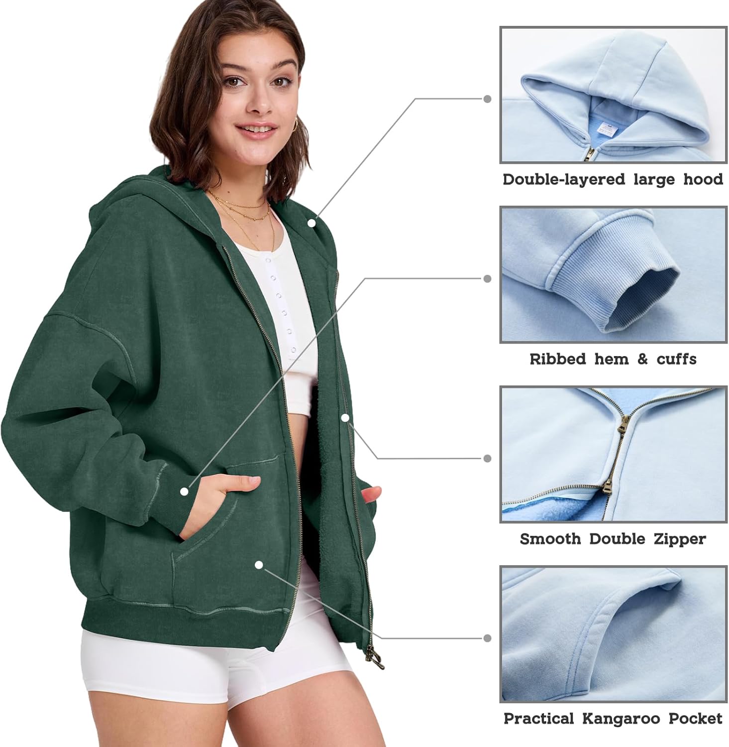 Dnzzs Womens Zip Up Hoodie Oversized Acid Wash Sweatshirts Heavyweight Fall Fashion Outfits Casual Jackets Winter Clothes - Image 3