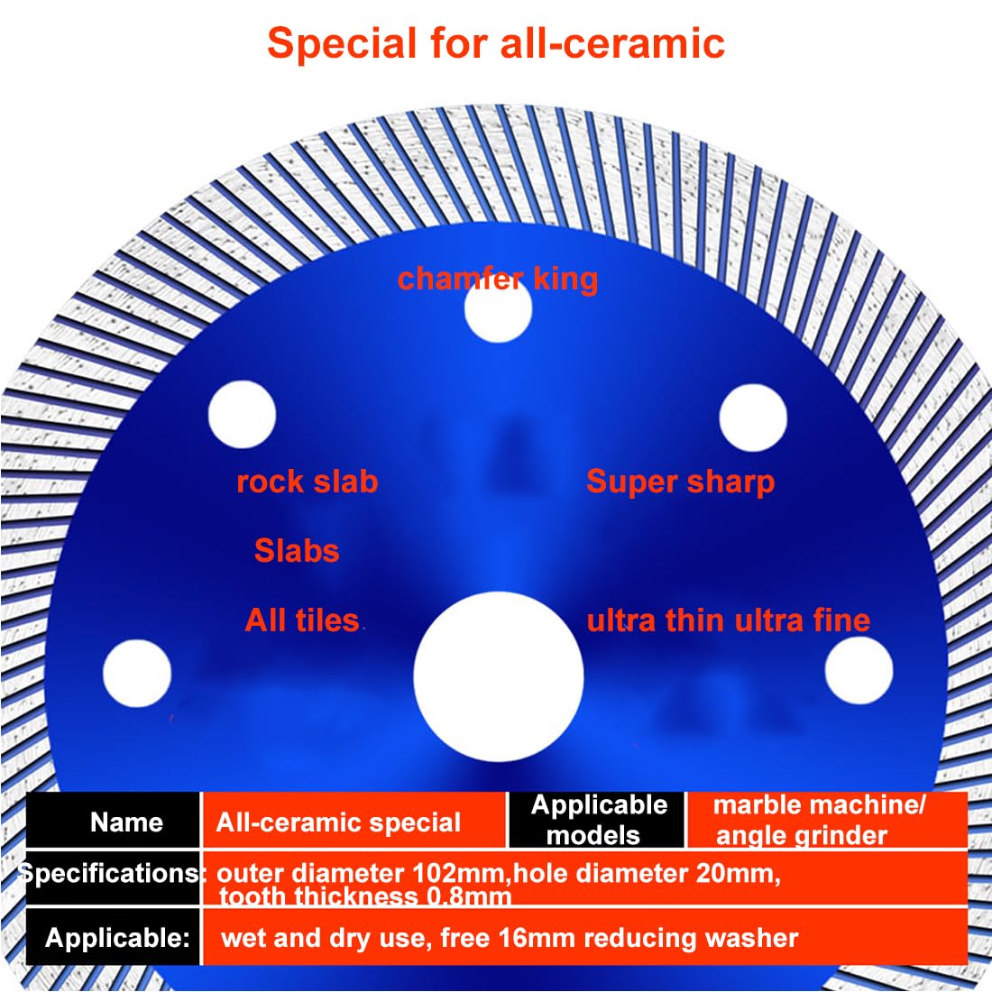 Tarcza do cięcia płytek ceramicznych, średnica 102 mm, grubość 0,8 mm, otwór 20 mm, do szlifierki kątowej maszyny do marmuru, w całości ceramiczne specjalne(5 Pieces)