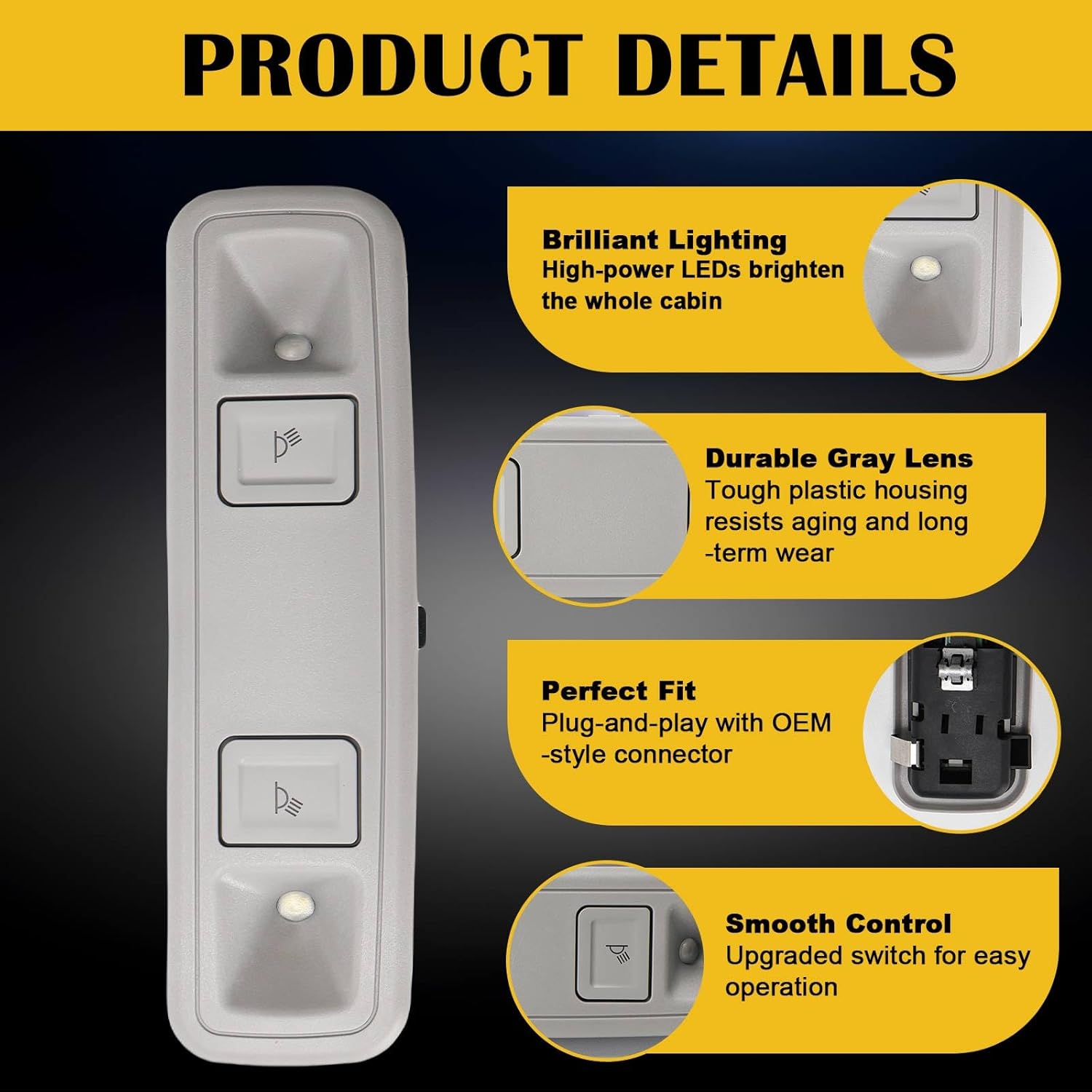 84398398 Front Interior Dome Light Lamp Assembly Fit for Cadillac Escalade Chevrolet Silverado/Suburban/Tahoe/Volt GMC Sierra/Yukon 2014-2020, Replace# 23155119 23487171 84407747 - GRAY