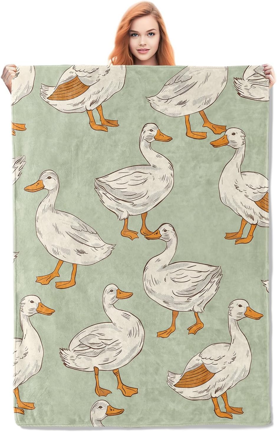 Cute White Duck Blanket Gifts for Adults Kids Girls Boys Soft Warm Lightweight Cozy Flannel Animal Duck Pattern Throw Blankets for Bed Sofa Couch Living Room Decor 80x60in
