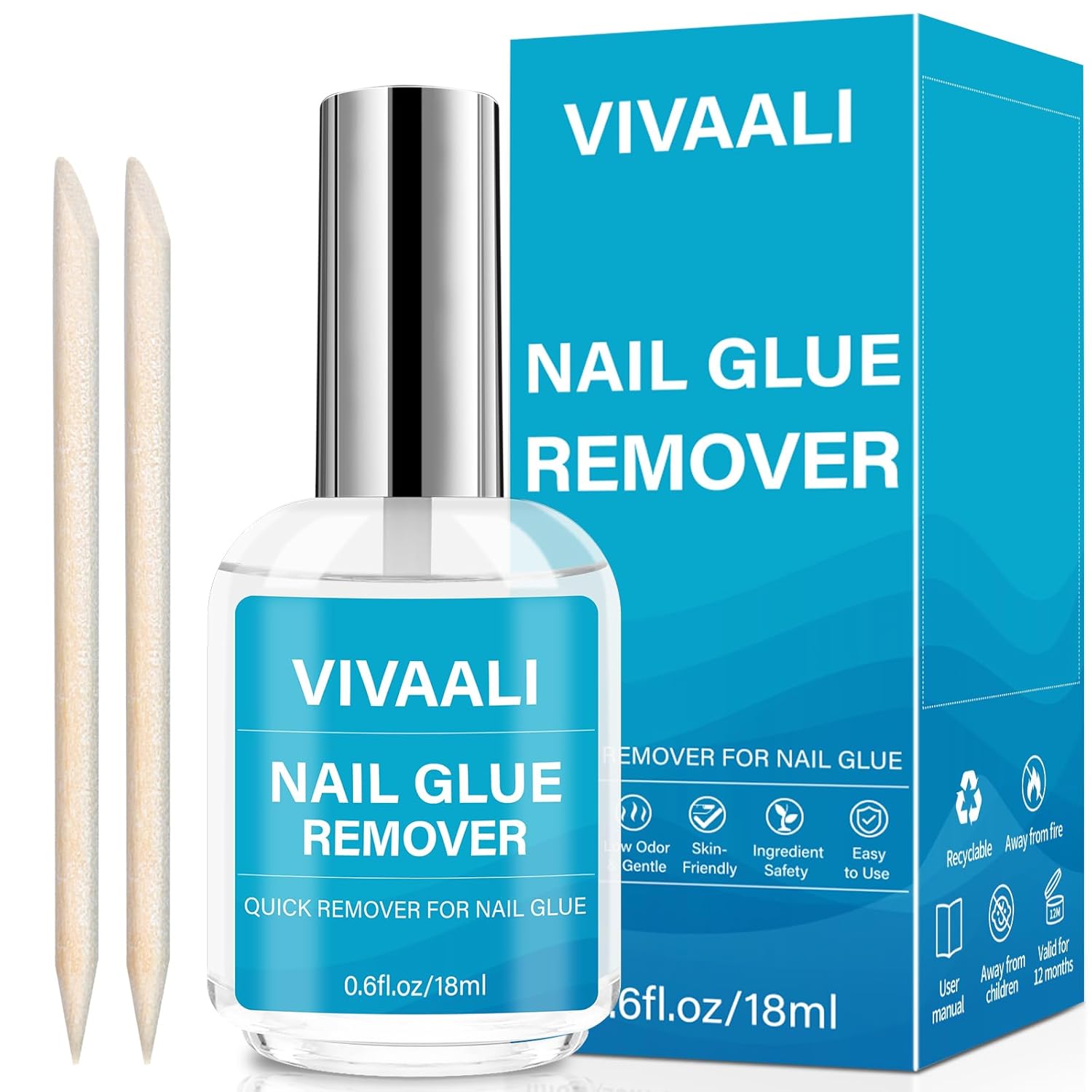 VIVAALI Nail Glue Remover with Wooden Stick, 0.6fl.oz/18ml