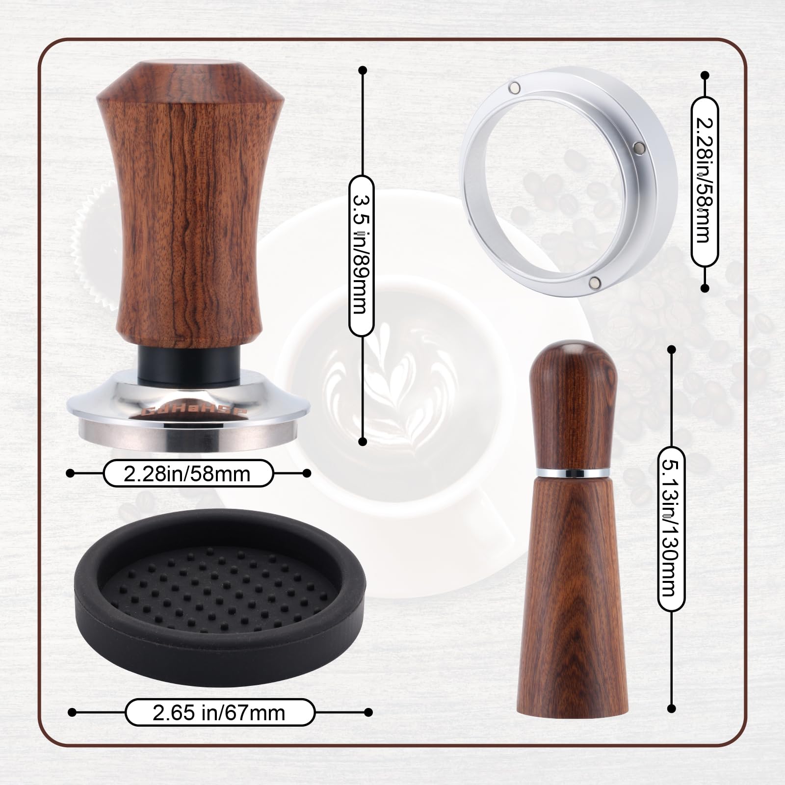 Kit BaristaTamper 58mm,Prensador de Cafe,Wdt Tool,Anillo Dosificador Cafe y Tampermatte Set,Accesorios Cafetera Barista para Portafiltro 58 mm Accesorios Cafe