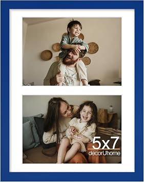 decorUhome 2 5x7 Picture frames Collage Wall Decor with Mat, MD12BU | Royal Blue 8.5x11 Engineered Wood Picture frame, Fits Two 5x7 Photos with Mat, 1 Pack