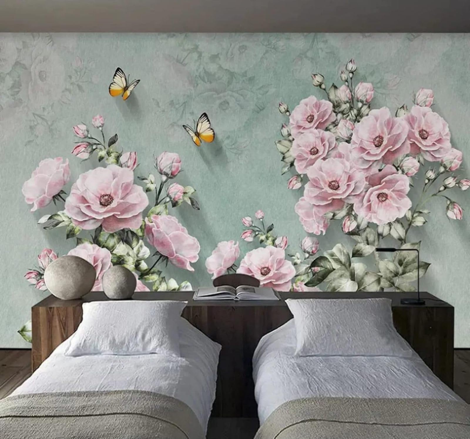 XLMING Retro Beautiful Three Dimensional Flowers Butterflies 3D Wallpaper Luxury Home Dining Decor Paste Sofa Living Room The Wall for Bedroom Mural-250cm×170cm