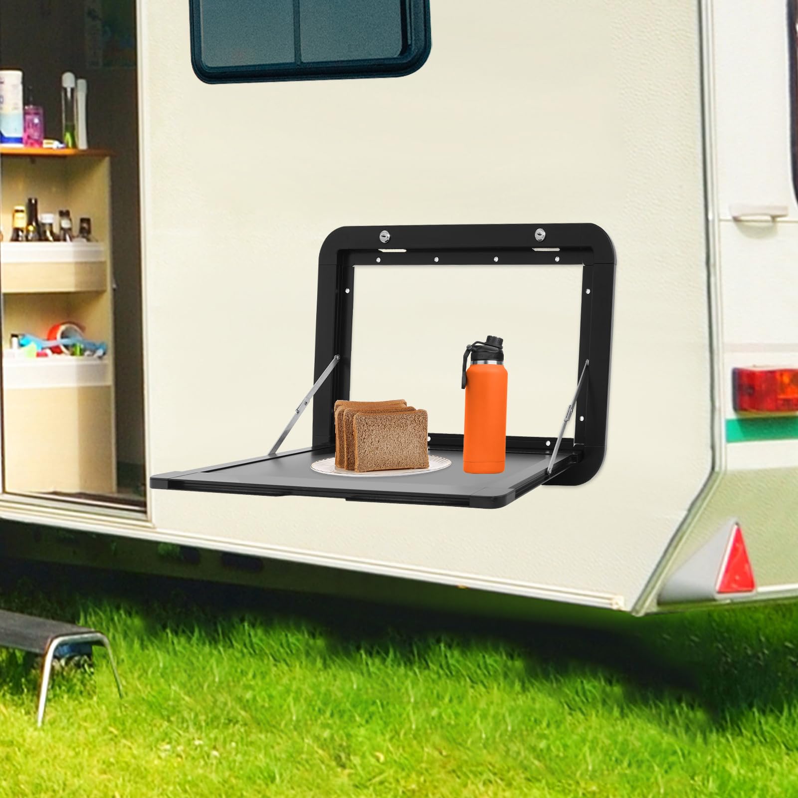 Faltbare Wohnmobil-Picknicktische, Wandklapptisch aus Aluminium-Legierung, Tischgröße 51*33cm, Auto Camping Zubehör Camper Zubehör, Dual-Lock-Design Wandtisch Wandmontage, Wohnmobil Tisch (Schwarz)