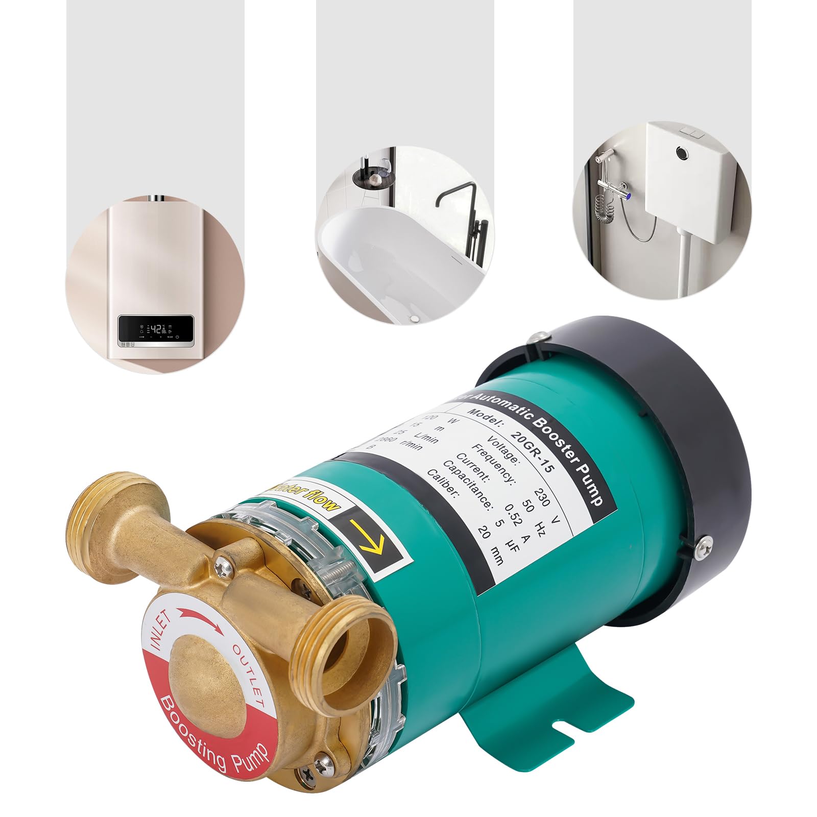 Pompa di aumento della pressione, pompa di circolazione dell'acqua, in acciaio inox, 230 V, pompa a pressione, 25 l/min, pompa per irrigazione per casa/doccia, sistema di riscaldamento a pavimento