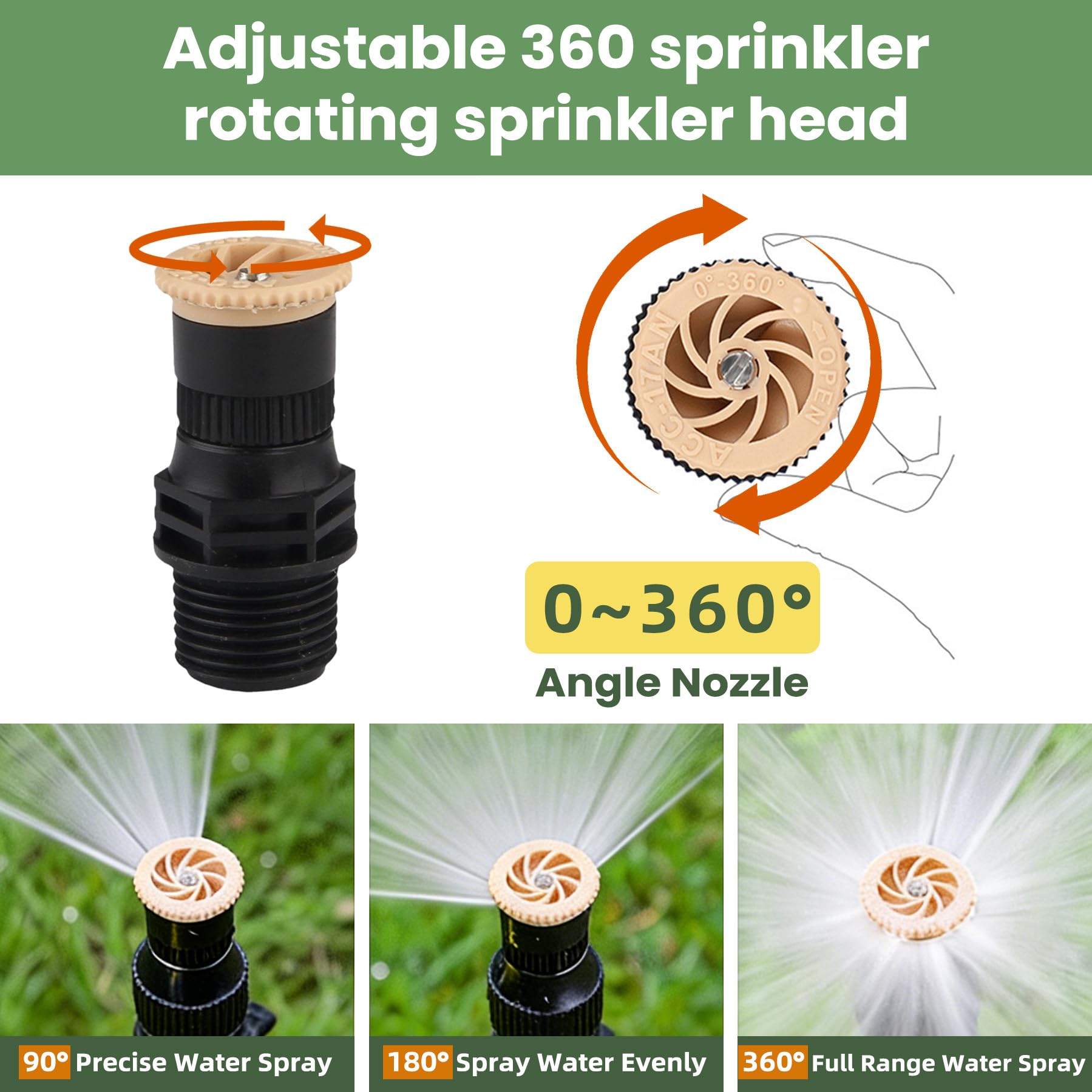 4 aspersores giratorios de jardín de 360°, sistema de riego, aspersor de jardín con acoplamiento de manguera 1/2 e Y, aspersor de agua ajustable para exterior, jardín, patio, césped — view 4