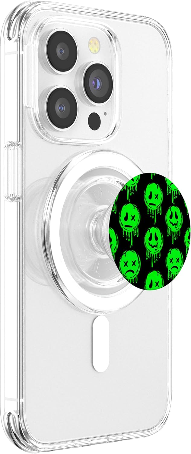 Melting Happy Face Smile Trippy Sad Face Graffiti Green PopSockets PopGrip for MagSafe