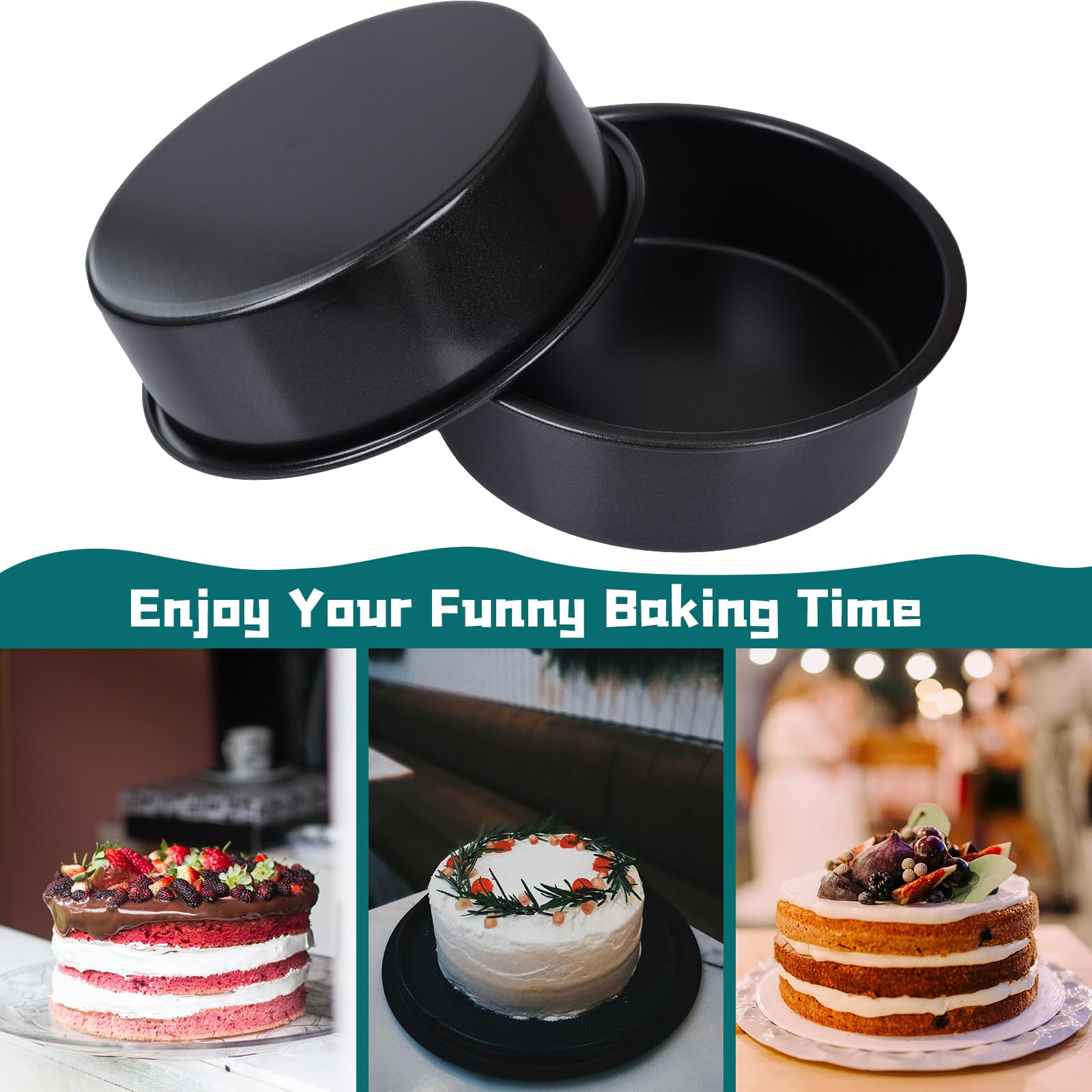 Molde para tartas de 6 pulgadas, 2 moldes redondos para tartas con 50 piezas de papel pergamino, antiadherentes y profundos para hornear, color negro