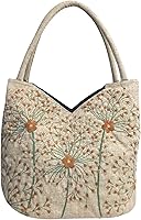 HCRAFT Embroidered Flower Beads Tote Bag for Women - Large Canvas Shoulder Hobo with Zipper, Ideal Mother's Day Gift