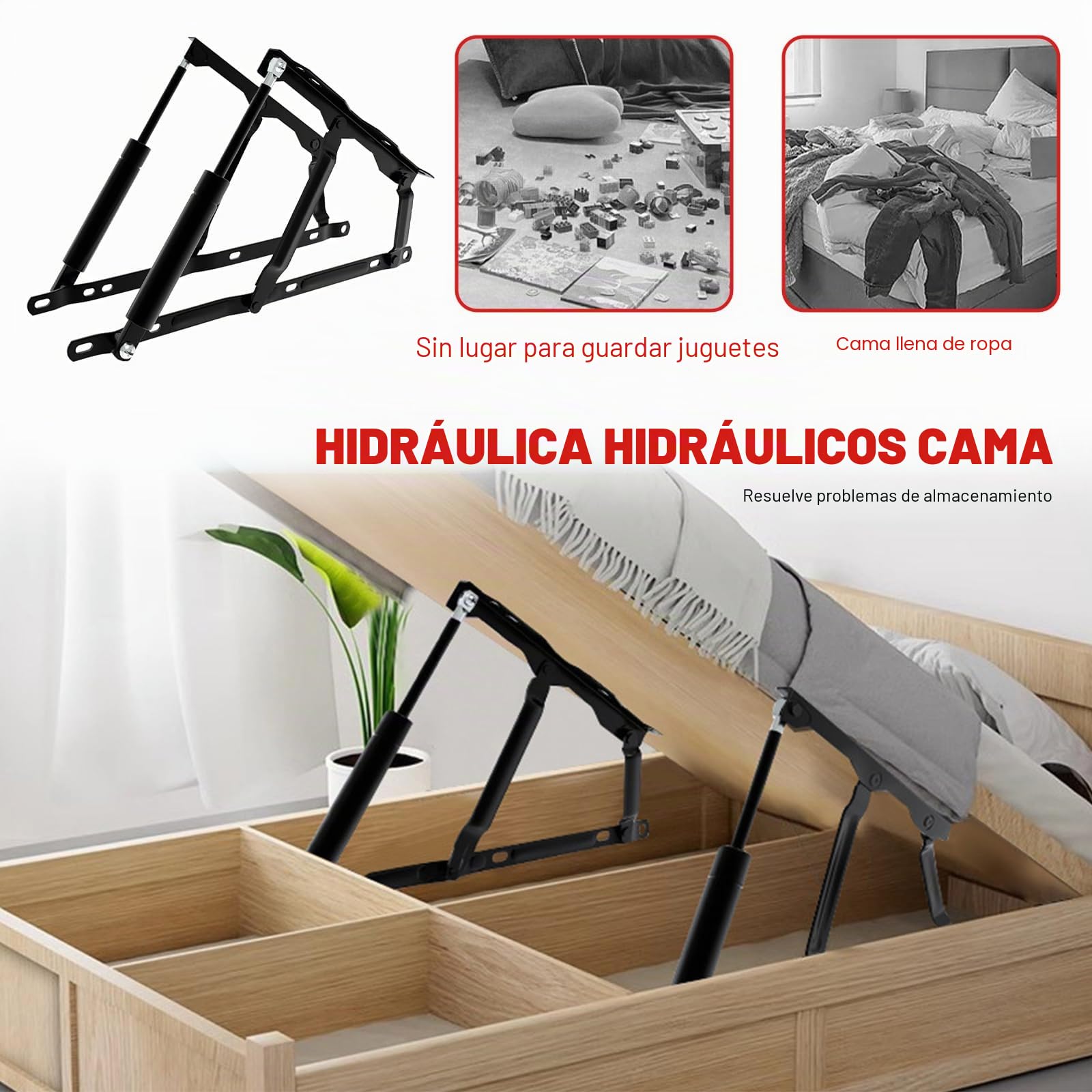 Mecanismo de elevación de cama neumático, 2 unidades, 100 kg, resorte de gas para cajas de cama pesadas, bisagras, bisagras, bisagra plegable para sofá