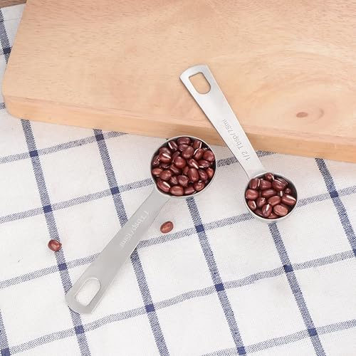 Miniatura 6 de Juego de cucharas medidoras de acero inoxidable - Cucharas y cucharadas de metal apilables - 18, 14, 12 cucharada, 1 cucharada, 1 cucharada, 12, 1