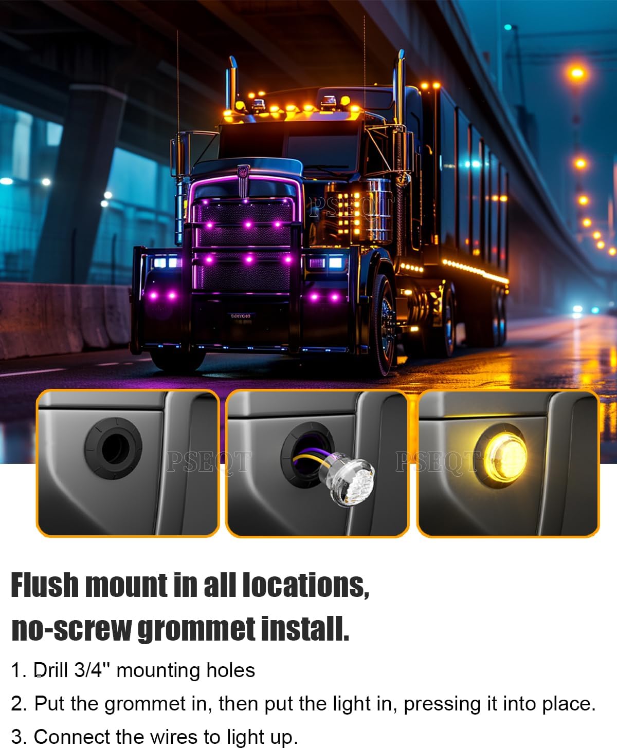 PSEQT 3/4'' Trailer LED Marker Lights Amber-Purple Dual Color Side Clearance Fender Grille Indicator Lights Waterproof 12V Round Bullet Clear Light for Truck Pickup ATV UTV RV Van Bus, 10Pcs