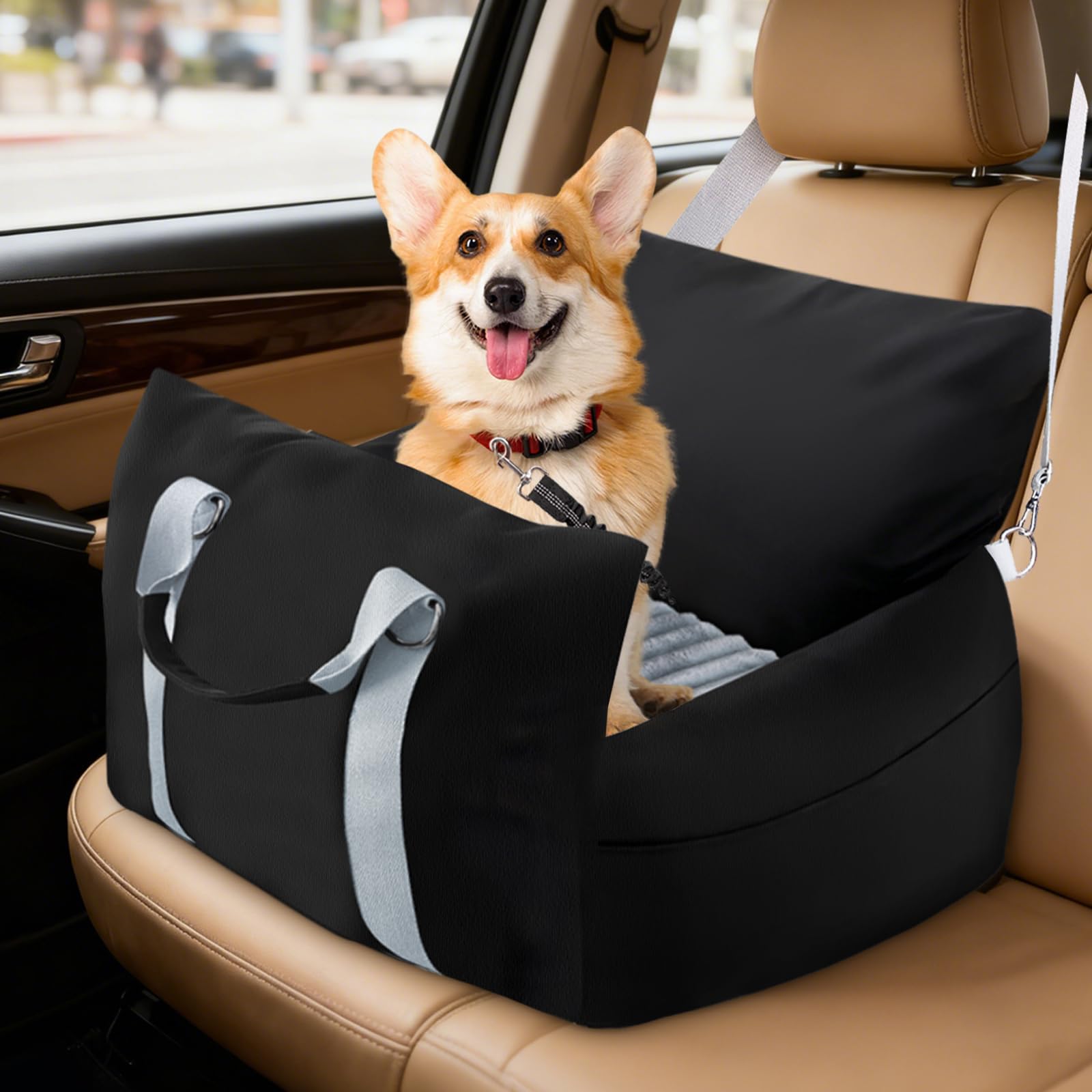 Waterproof Dog Car Seats for Small Medium Dogs, Dog Booster Seat 4in Memory Foam Pet Car Seat up to 40 lbs with Pockets, Travel Pet Car Seat with Detachable Washable Cover and Cushion