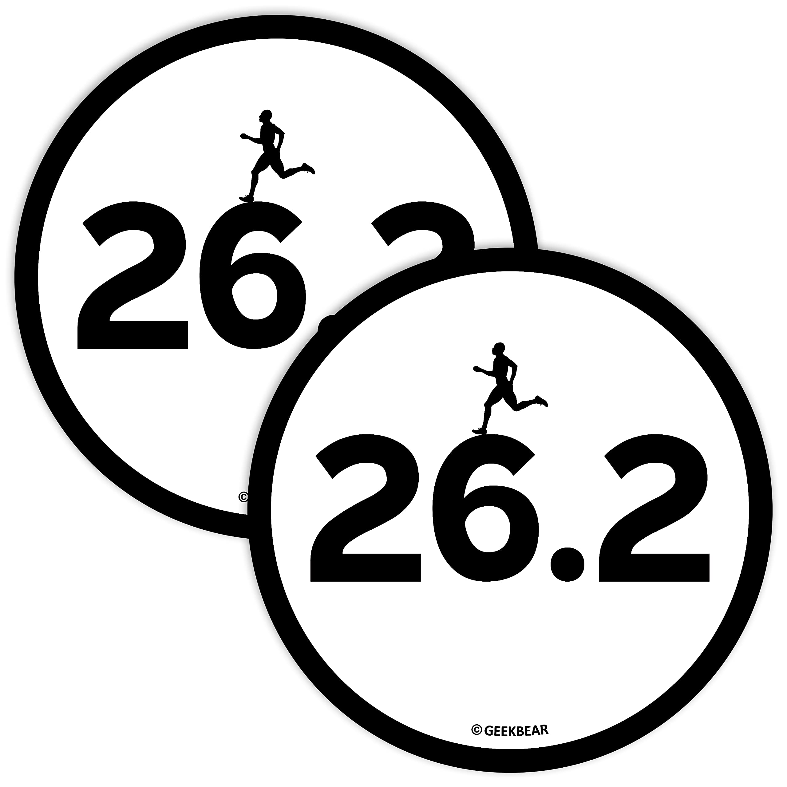 Aimant voiture Marathon 26.2 GEEKBEAR : lot de 2 stickers magnétiques circulaires de 11,9 cm