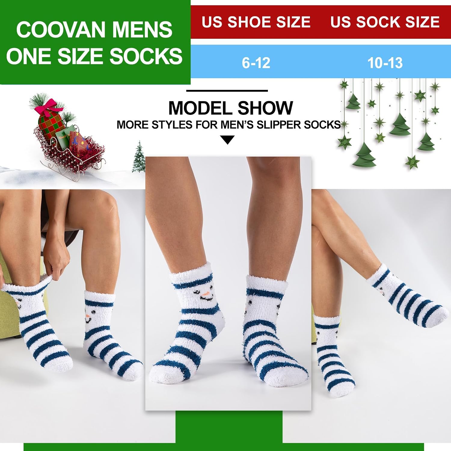 COOVAN Mens Fuzzy Socks Soft Cozy Slipper Fluffy Winter Warm Fleece Socks for Men Plush Sleeping 5 Pairs