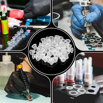 3MM Tattoo Practice Skin 5Pcs + 300 Ink Cups Kit - Realistic Double-Sided Training, Mixed Size 11mm/14mm/17mm Pigment Caps for Tattoo Artist & Beginner