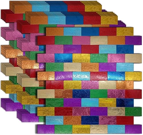 XUANINY Azulejos de 11 hojas para salpicaduras de despegar y pegar, superficie de aluminio de metro, adhesivo de pared de color arcoíris para sala