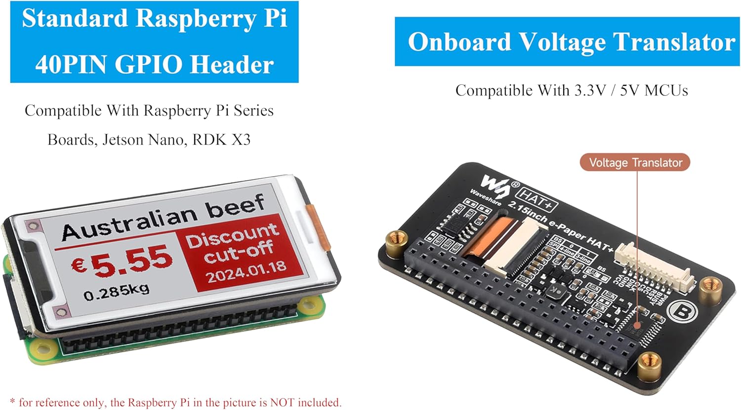 2.15inch e-Paper HAT+ Compatible with Raspberry Pi 5/4B/3B+/Zero/Zero W/Zero 2W/Pico/Pico W/Pico 2/Jetson Nano/RDKX3, Red/Black/White Three-Color 296x160 E-ink Display Screen SPI with Driver Board