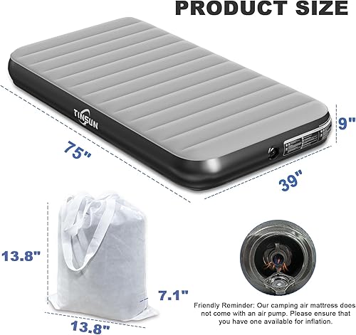 Miniatura 6 de TINSUN Colchón inflable de tamaño individual con bomba integrada, cama de aire duradera de 18 pulgadas para camping, hogar y invitados,