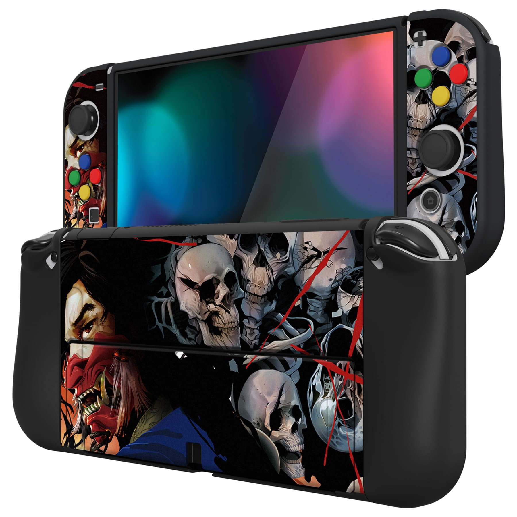 playvital Cover Custodia per Nintendo Switch OLED,Copertura Morbida TPU Protezione per Joycon Console con Copri Analogici/Tasti(ZealProtect)-Fantasma di Samurai