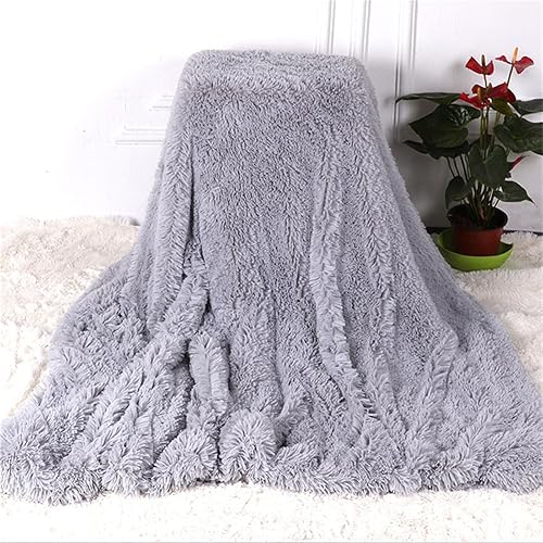 Miniatura 2 de Manta de piel sintética súper suave y peluda para cama, mullida y acogedora manta ligera de felpa cálida para sofá, sofá, gris, 63 x 79 pulgadas