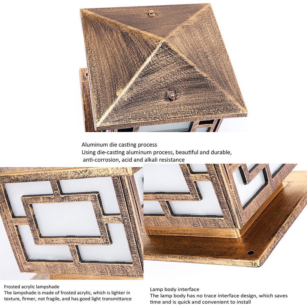 XANAYXWJ ogrodowa na płot czapka na taras wodoodporna latarnia krajobrazowa wiejska kolumnowa do patio dekoracyjna uliczna, mosiądz 25cm*25cm (czarny 30cm*27cm) (mosiądz 30cm*27cm)