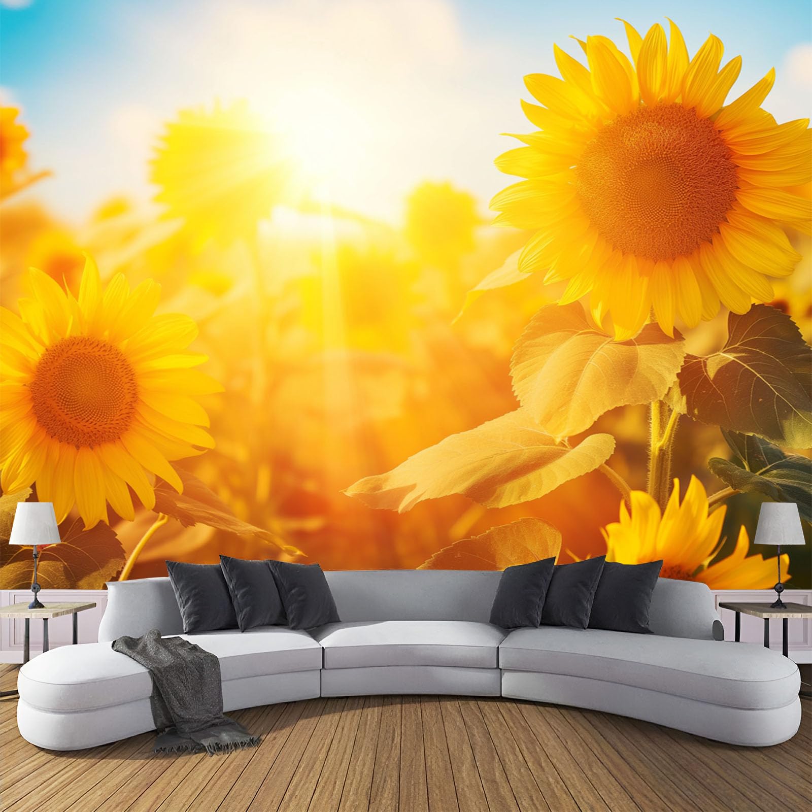 Tissu de Soie Murale Tournesols 3D : Papier Peint Panoramique Haut de Gamme 308x220cm