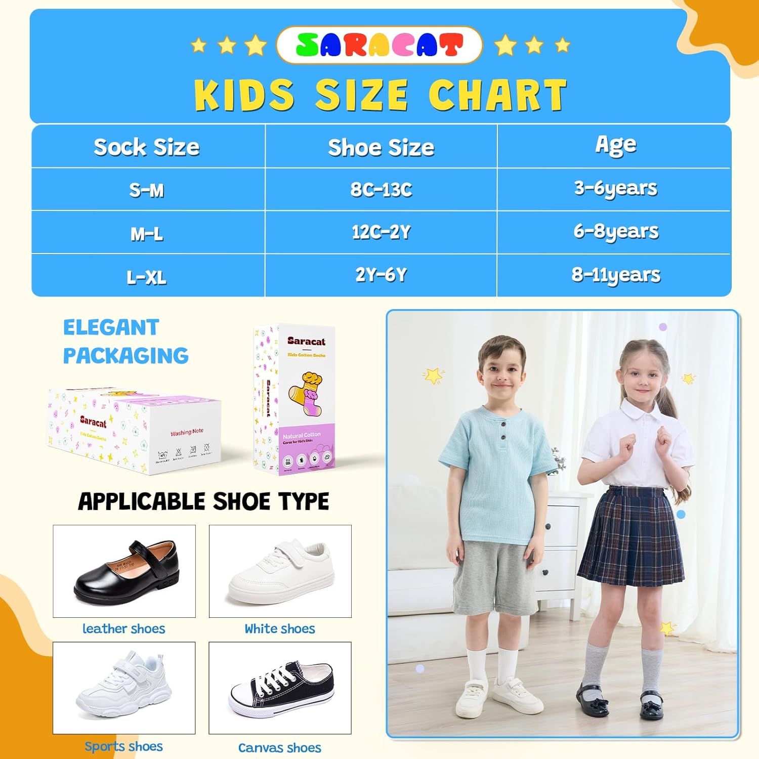 Age 3-11 Unisex Kids 100% Natural Cotton Socks, Soft Moisture Wicking Dress Crew Socks for Boys and Girls. - Image 3