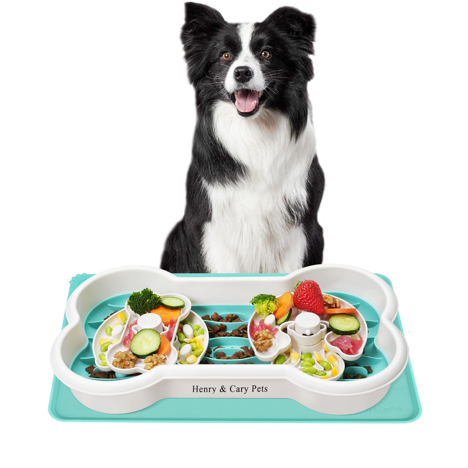 Slow Feeder Dog Bowls, Anti-Choking Interactive Dog Slow Feeding Bowls for Dry/Wet/Raw Food, Bloat Stop Dog Slow Feeder Bowl for Large Breed Dogs,Slow Eating Dog Bowl with Silicone Pet Feeding Mat