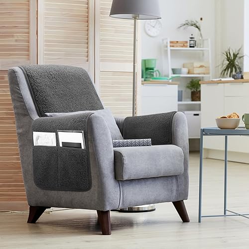 Miniatura 3 de 3 fundas reclinables, fundas de brazos Sherpa para silla reclinable con bolsillos de almacenamiento, funda para reposacabezas para silla reclinable