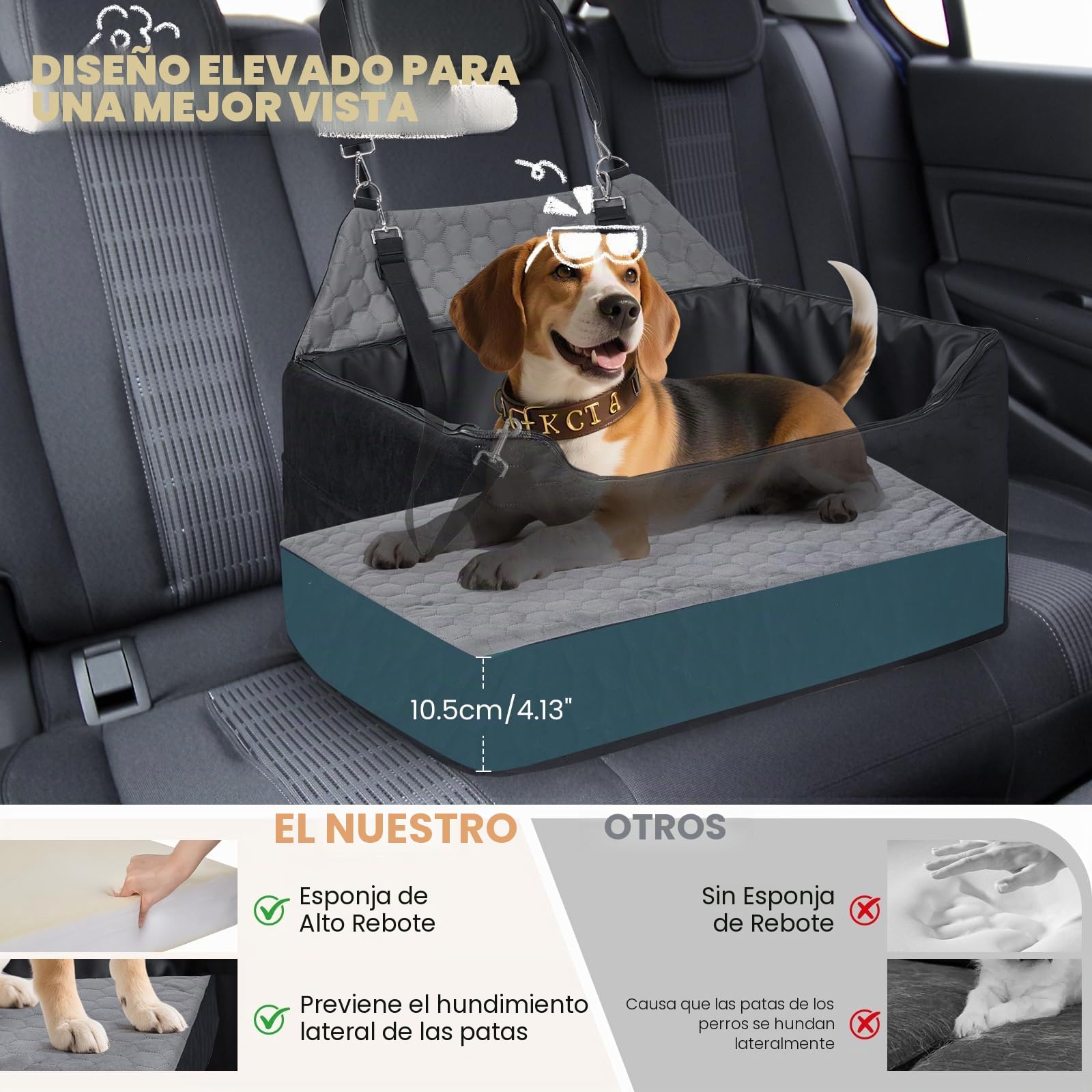 Asiento de Coche para Perros 78x55x53cm, Extraíble y Lavable para Medianos y Grandes, Incluye Correa para Perros Grandes y Pesados (con Funda de Piel Impermeable)