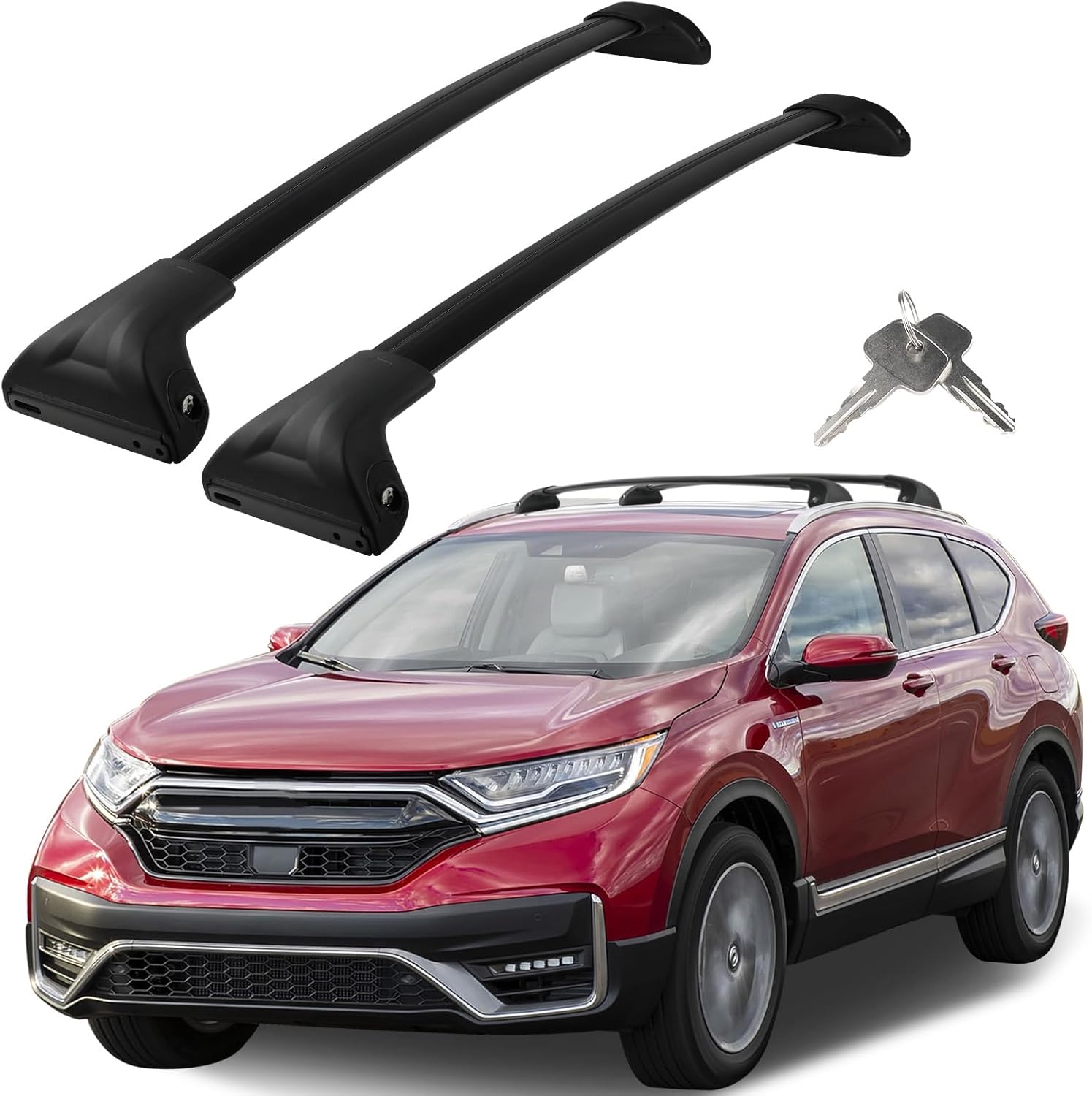 Roof Rack Cross Bars Compatible with Honda CRV CR-V 2017-2022 (with Raised Side Rails), Adjustable Aluminum Heavy Duty 300 LBS Anti-Theft Lock Cargo Carrier Rooftop Crossbar for Bike,Snowboard,Luggage