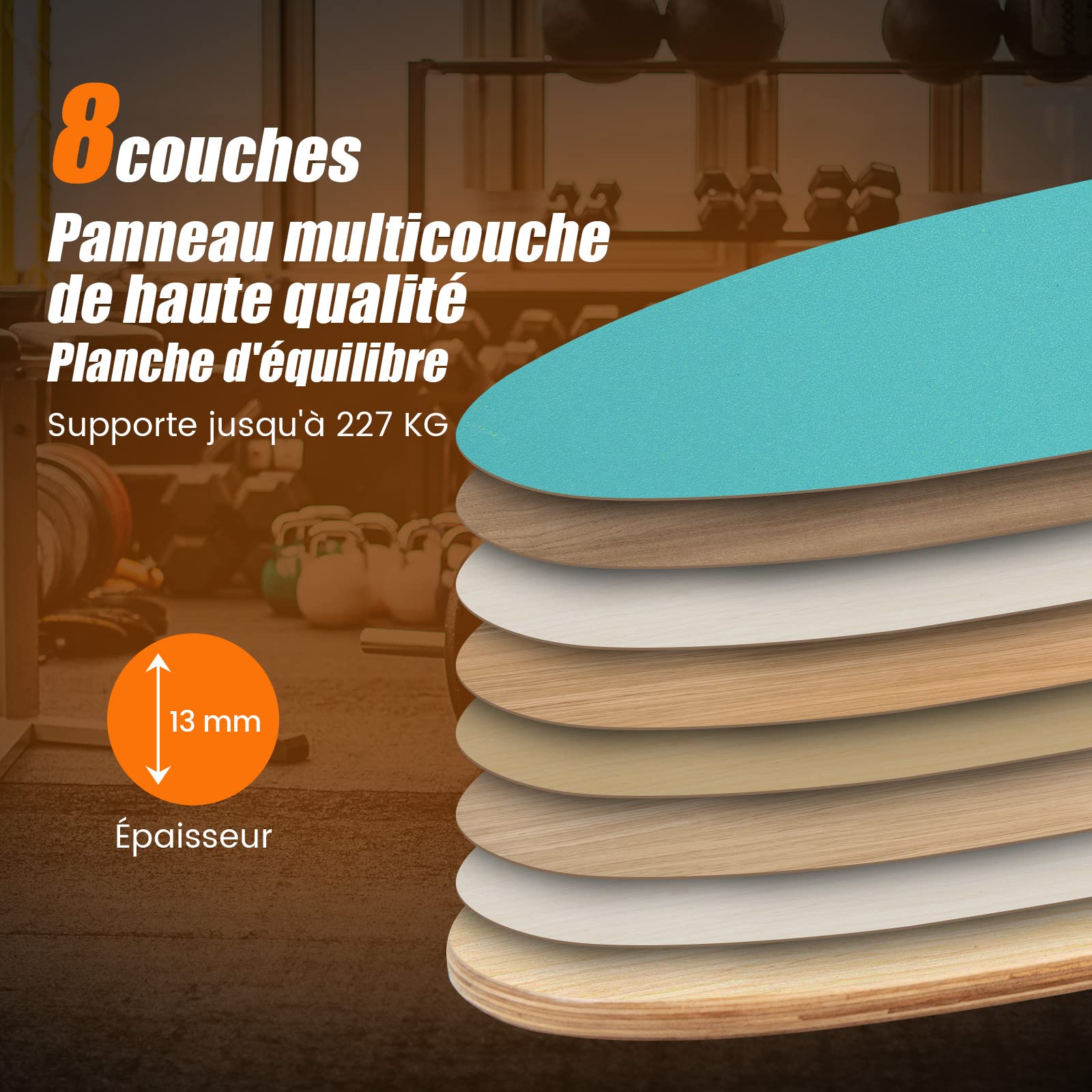 GOPLUS Planche d'Équilibre en Bois avec Rouleau en Liège et Tapis de Feutre Antidérapant, Surf Balance Board d’Entraînement, Améliore Force du Tronc, Charge Max 100kg