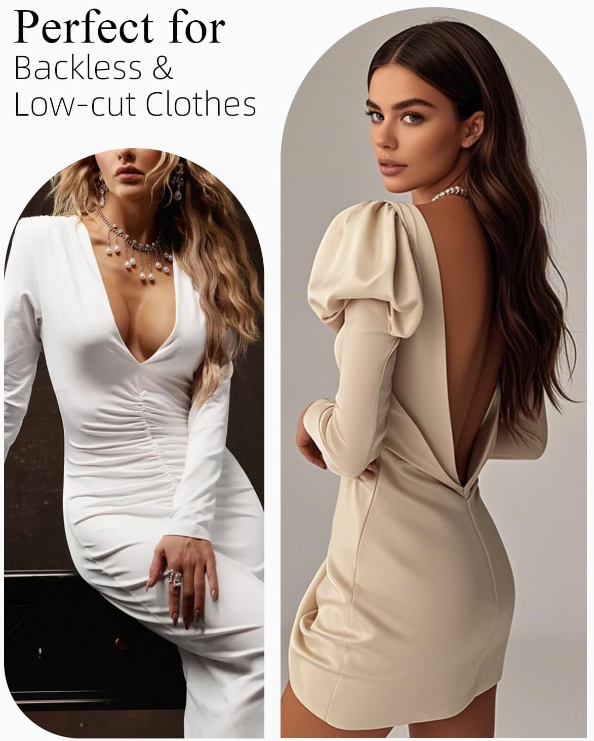 YBCG Women's Backless Bra with Clear Back Straps Plunge Convertible Push Up Padded Add A Cup Low Cut Underwire Bras for Women - Image 6