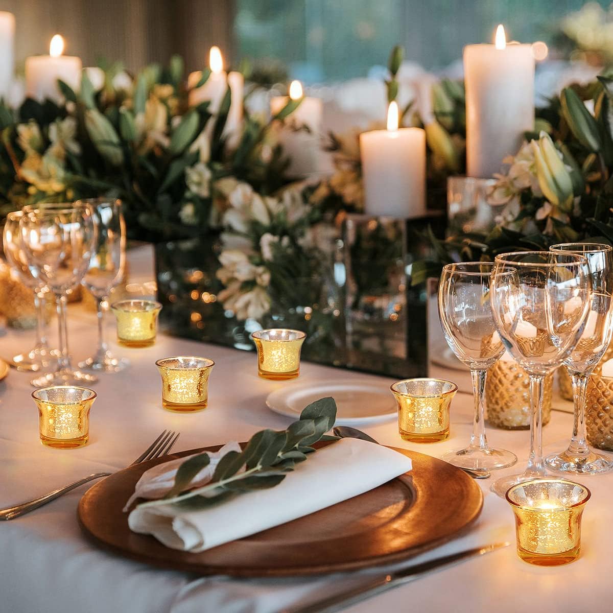 Lanttu Gold Tealight Candle Holder Set, 12PCS Votive Candle Holders Bulk , Small Glass Candle Holder, Tea Lights Candle Holders for Wedding Table Centerpiece, Party Decoration, Gift for Women : Home & Kitchen