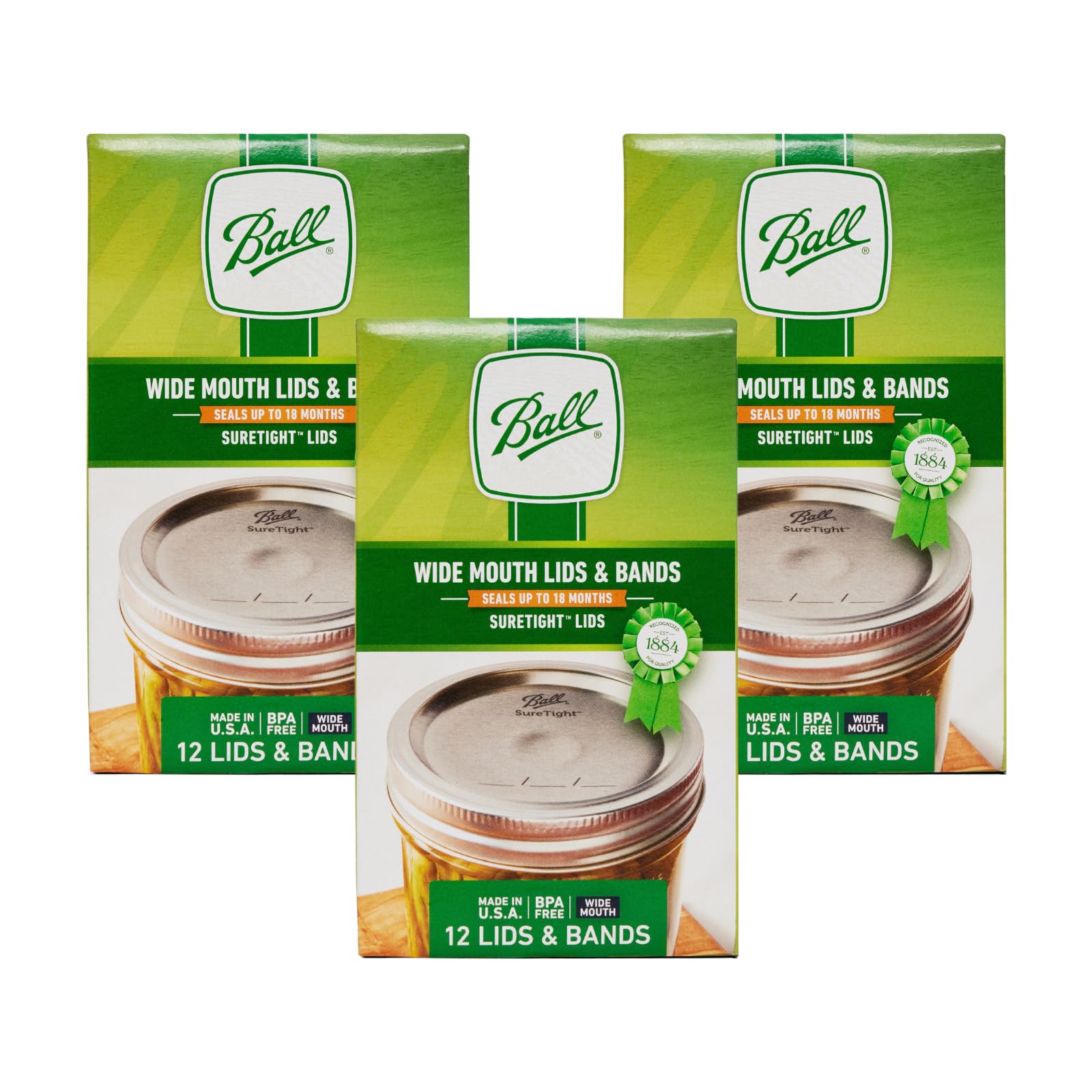 Ball Mason Jar Lids with Bands, Wide Mouth, 12 CT (Pack of 3)