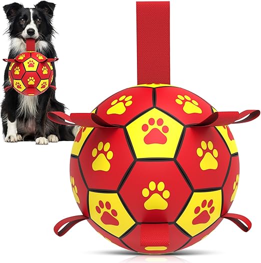 QDAN Dog Balls: Dog Soccer Ball with Straps, Herding Ball for Dogs, Outdoor Dog Toys for Large Dogs, Pet Birthday Gifts (8 Inch)