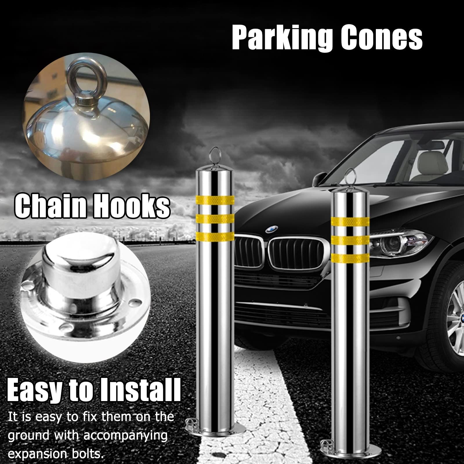 Conos/ Poste señalizacion trafico, Bolardo De Estacionamiento, Conos Delineadores Reflectivos Con Gancho De Cadena Para Obras De Construcción Y Estacas De Calle, Carga 30 Toneladas ( Color : 1 Pack ,
