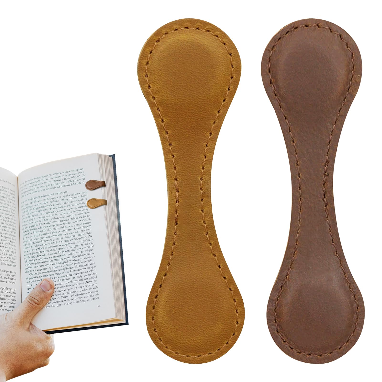 Retro Vintage Faux Leather Bookmark - 2 PCS Double-Sided Magnetic Bookmarks for Book Lovers